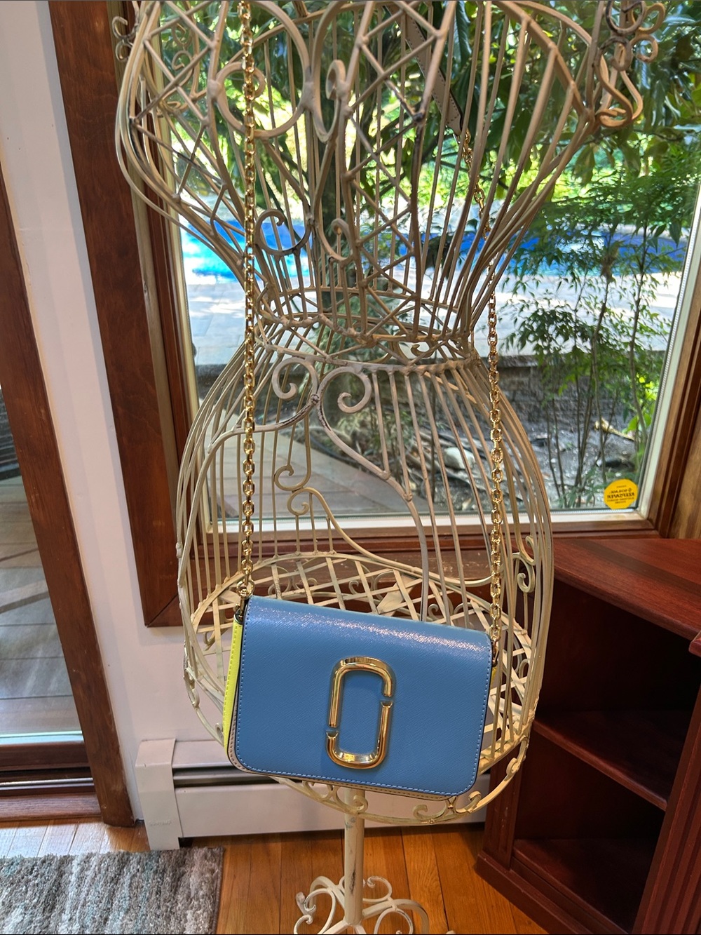 Marc Jacobs Sky Blue Leather Crossbody with Yellow Trim and Gold Hardware
